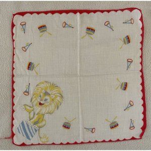 Vtg Childrens Handkerchief Hankie Yellow Circus Lion Collectors Linens Child Red